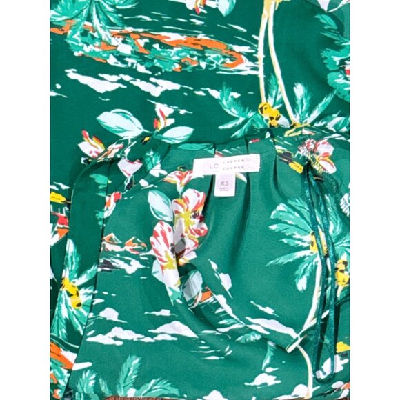 Lauren Conrad Tropical Green Sleeveless Blouse Tie back Neck & Floral Print XS - Picture 7 of 8